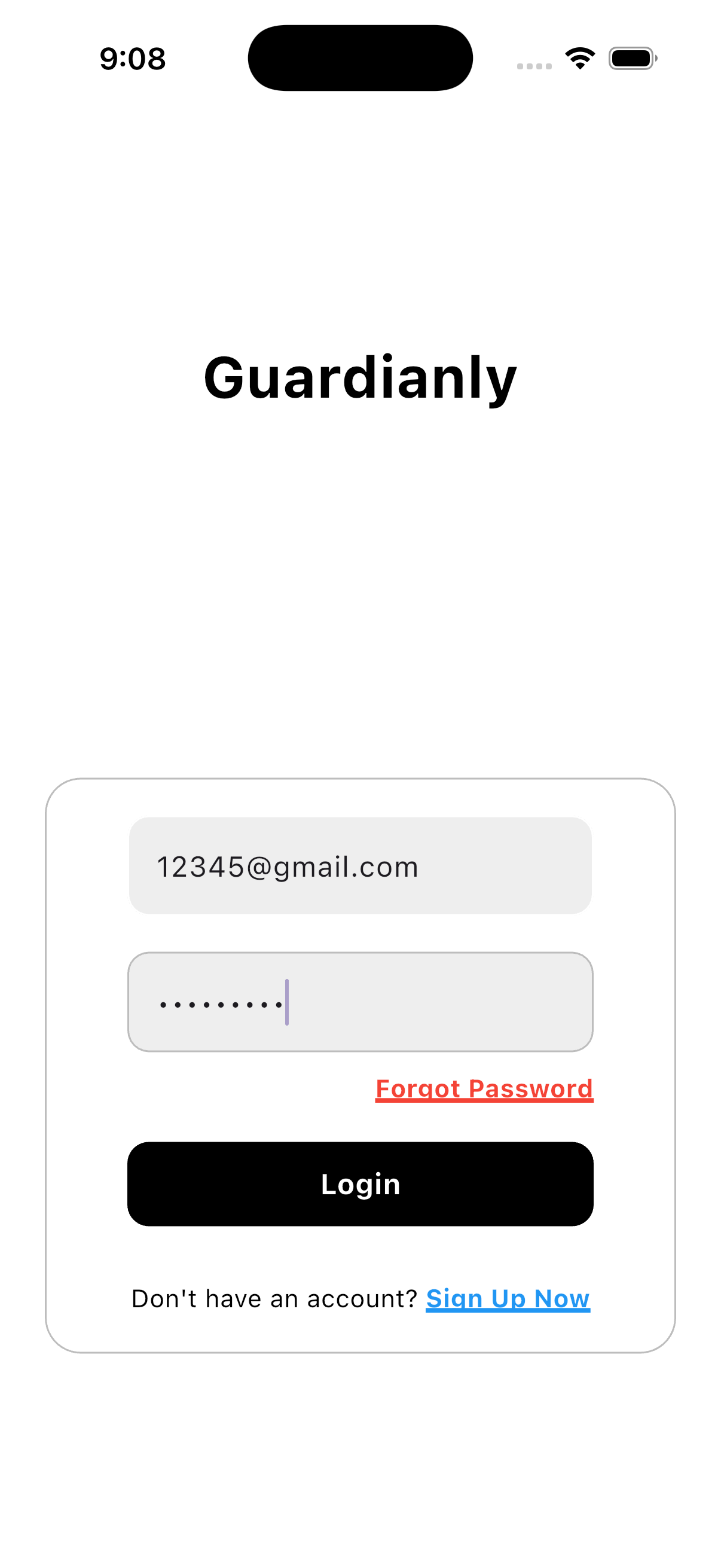 Guardianly Login Screen