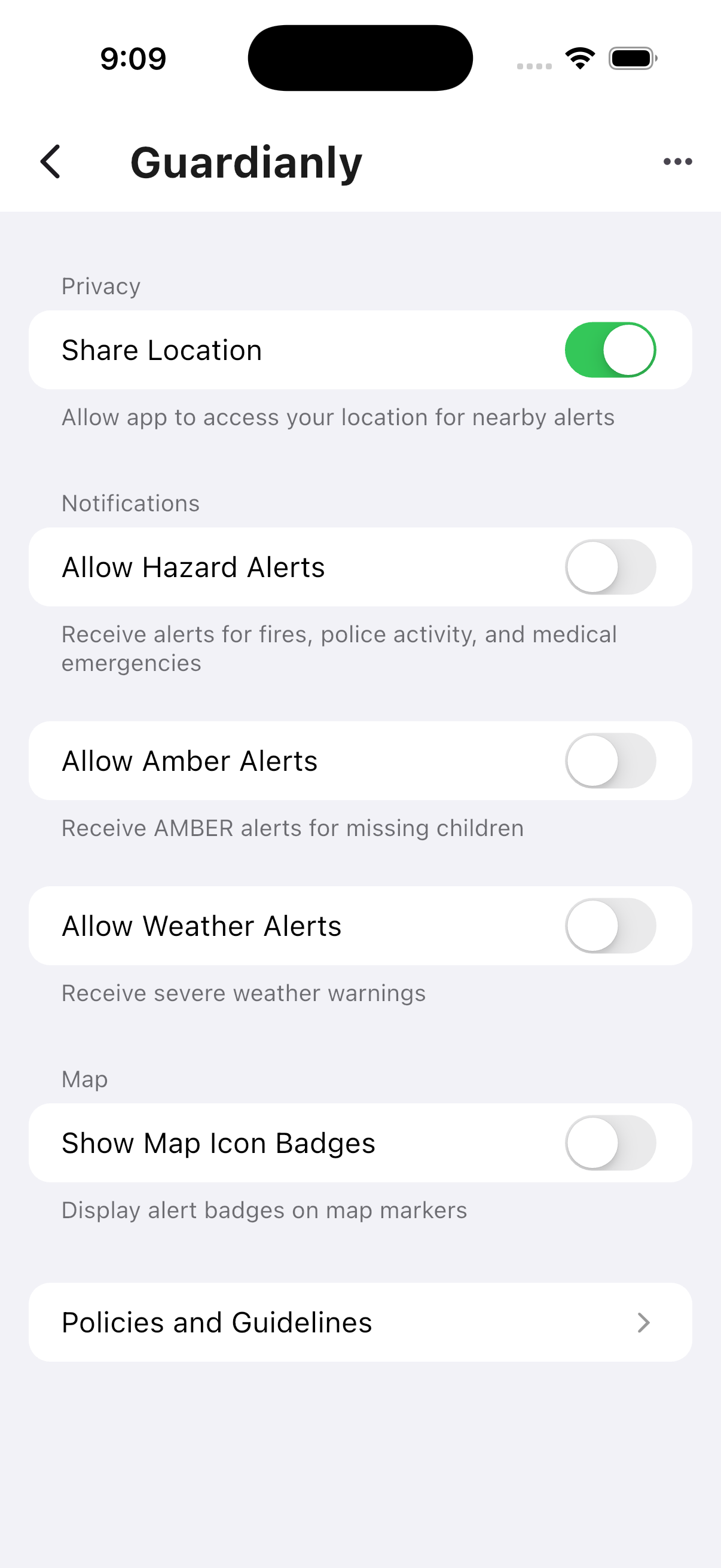 Guardianly Privacy Settings